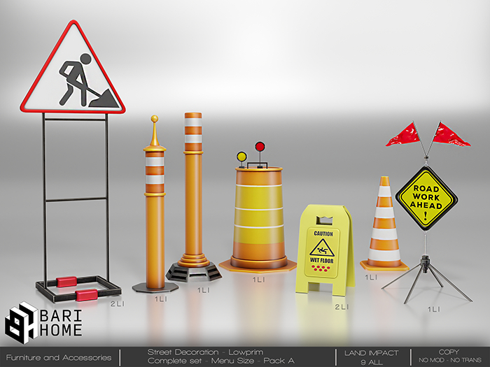Second Life Marketplace - [BARI HOME] Road Work Equipments - Pack A